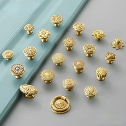 1pcs European Nordic Vintage Embossed Pure Copper Wardrobe Handle Pattern Drawer Single Hole Full Brass Cabinet Door Handle