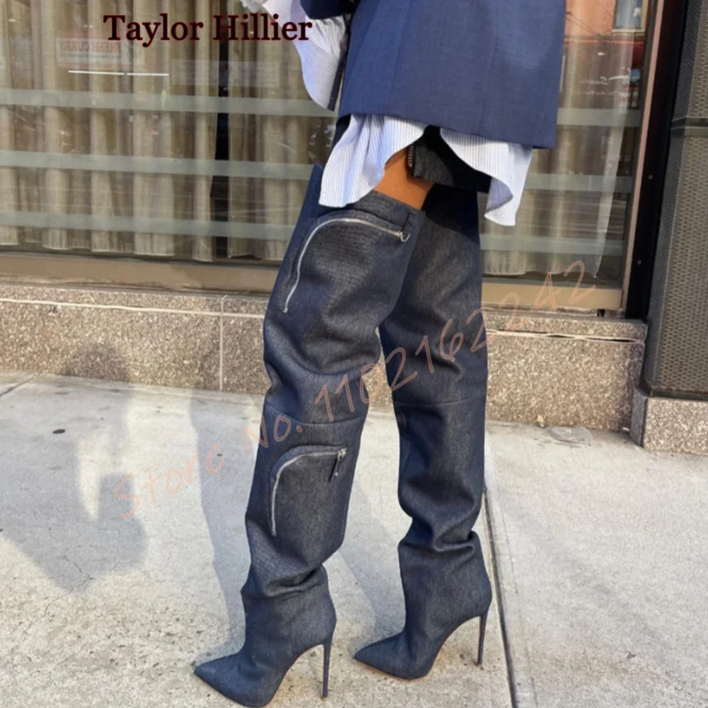 White Women\'S Over-The-Knee Boots Fashionable Loose Pointed Stiletto Boots Elegant Catwalk All-Match Luxury Winter Long Boots 44