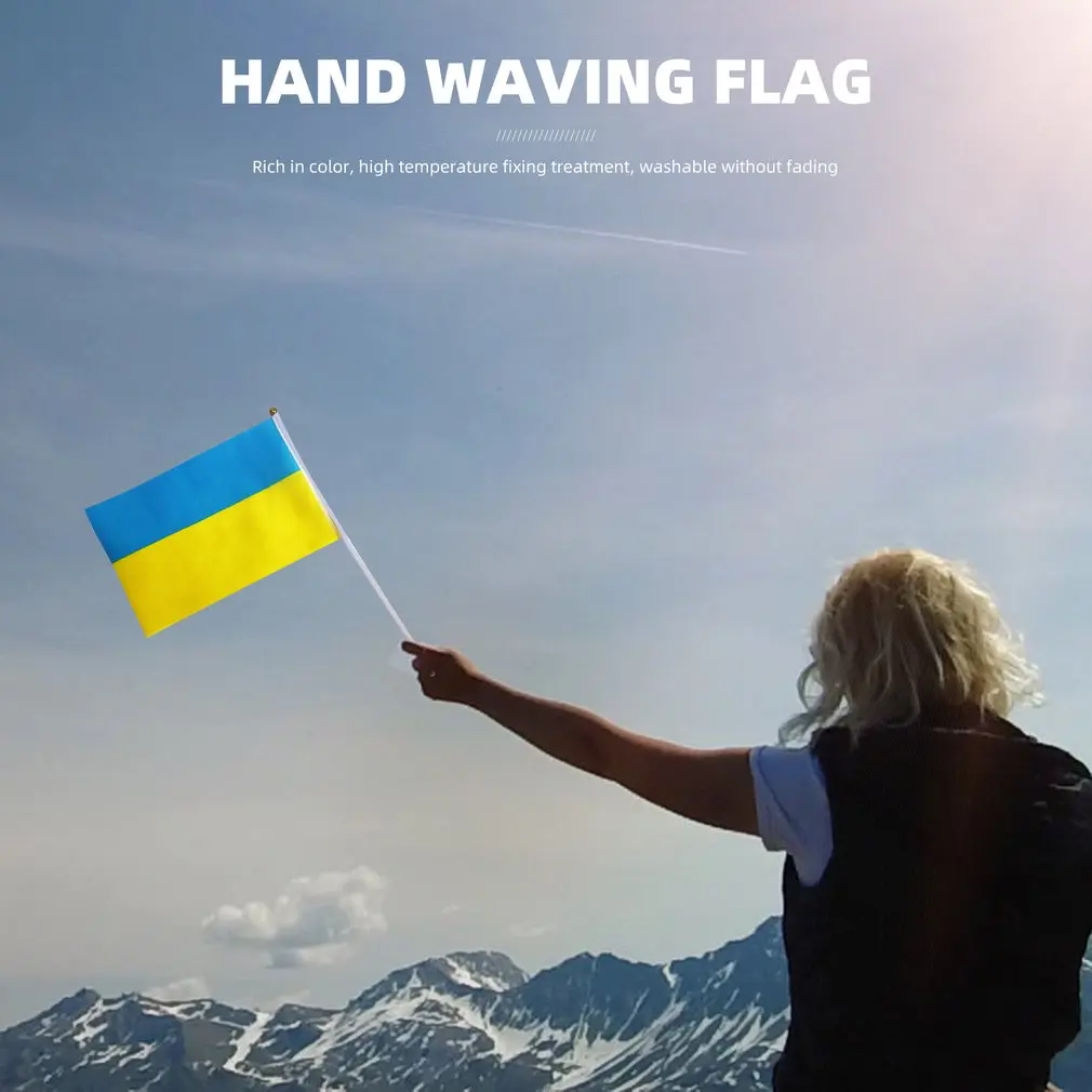 10 قطعة 14*21 سنتيمتر أعلام الأوكرانية باتريوت العلم الوطني أوكرانيا تحلق العلم راية مع البلاستيك سارية العلم أعلام للتلويح بالأيدي