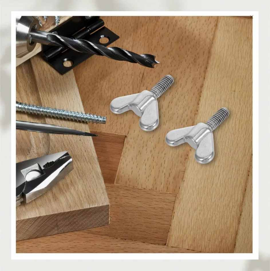 2 Buah Sekrup Mur Sayap Baja Tahan Karat 304 dengan Kepala Soket Segi Enam Datar untuk Pemasangan Tiang Bendera, Furnitur, dan Rangka Tempat Tidur