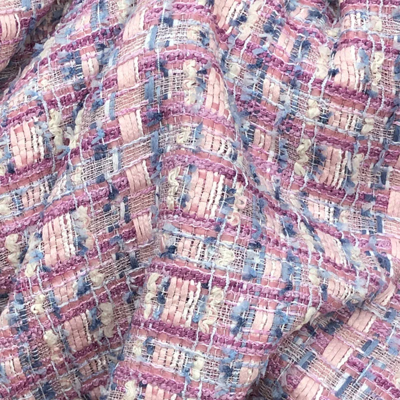 50x145cm Purple Yarn-Dyed Tweed Fabric For Woman Coat Dress Telas Por Metro Tissus Au MÈTre Ткань Для Шитья Одежды DIY Cloth