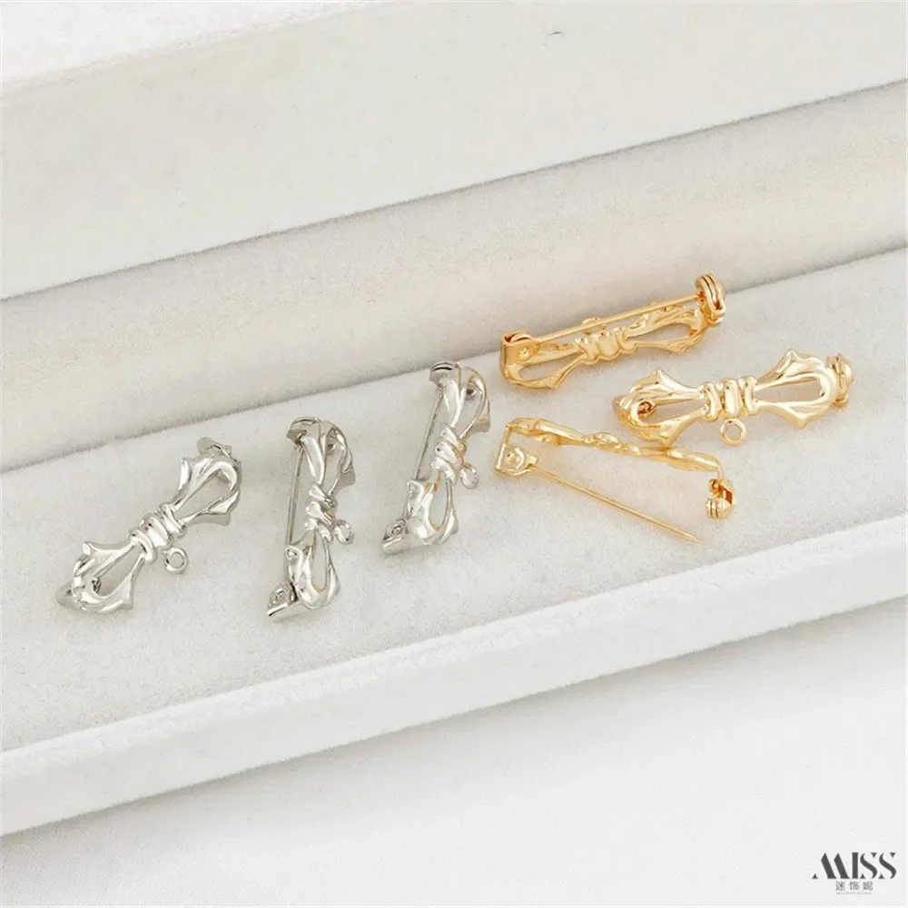 14K Gold-plated Butterfly Bow with Hanging Ring, Safety Brooch, Pin Buckle, DIY Handmade Chest Flower Accessory Material