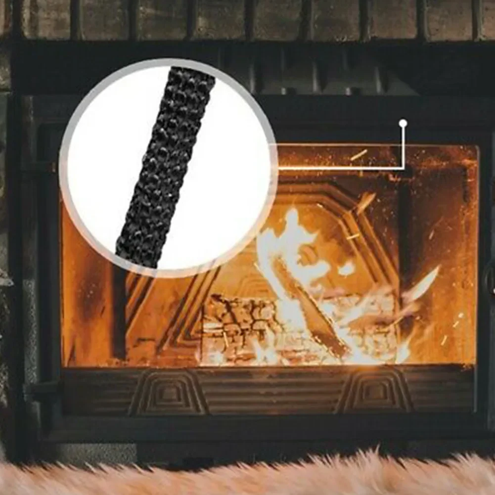 Black Flat Stoves Rope 2M 10/15mm Fiberglass Self-Adhesive Fireplace Door Sealing Cord Replacement Gasket Tape Flat Stoves Rope