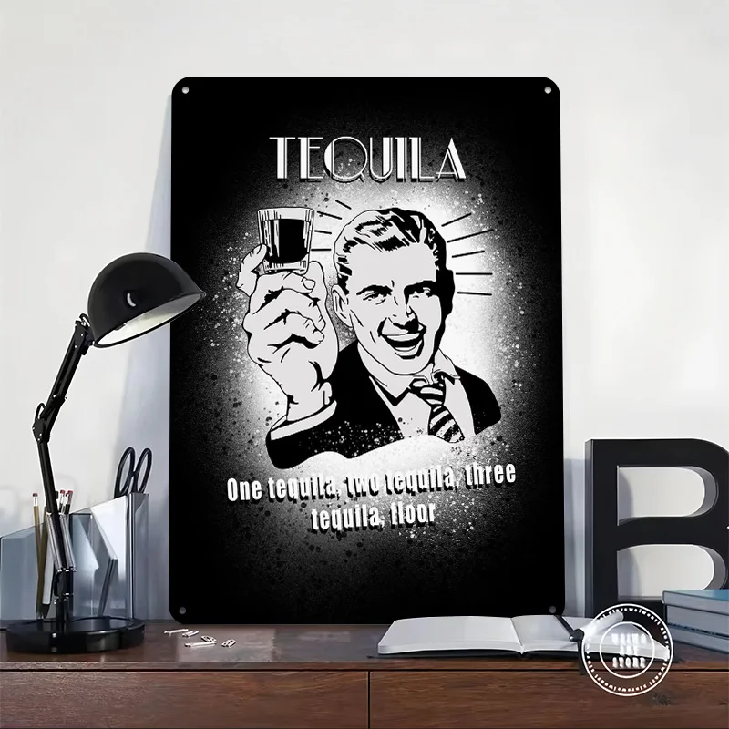 Tequila Funny Quote Black and White Art Poster Customized Vintage Metal Signs Wall Art Retro Tin Plaque for Decoration Gaming