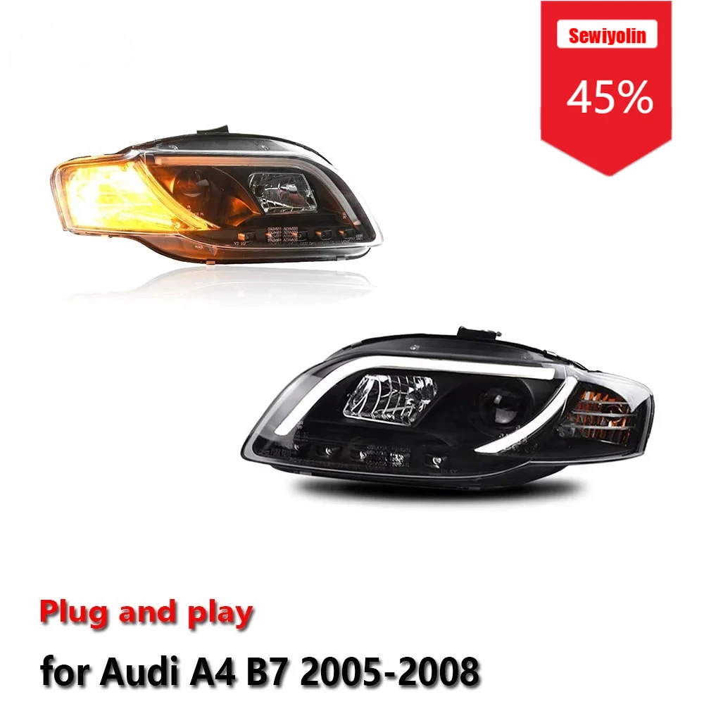 

Sewiyolin Car LED Headlight Assemblies For Audi A4 B7 2005-2008 Fog DRL Brake Turn Signal Lamp Plug and Play