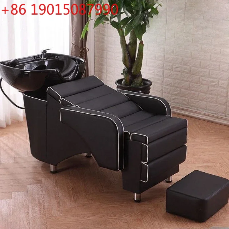 

Nordic Style Barbershop Special Porcelain Basin Shampoo Chair Flush Half Lying Massage Bed High-end Salon Furniture Silla FYMT