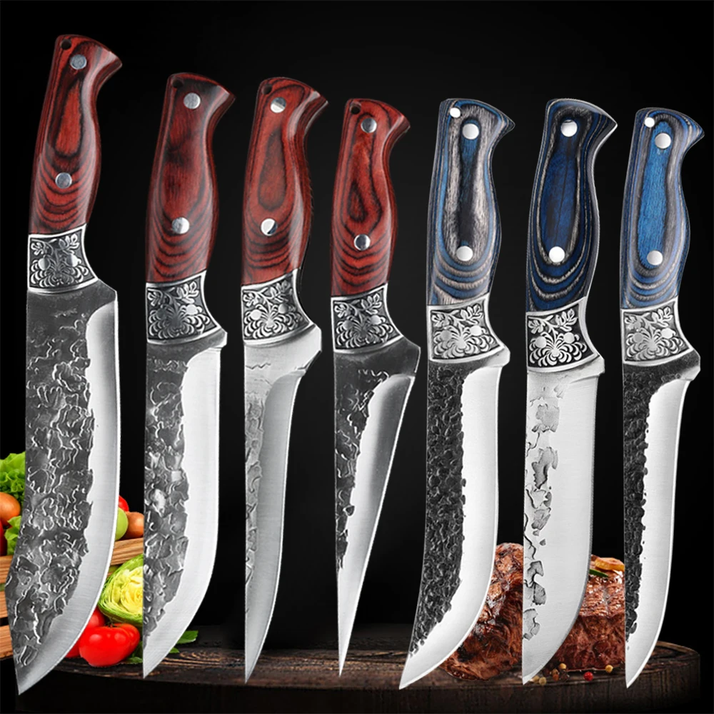 

1-7pcs Handmade Forged Boning Knife 5Cr15 Stainless Steel Meat Cleaver Butcher Fishing Knife Chef Butcher Kitchen Knives