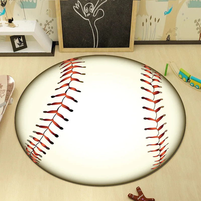

Круглые коврики с Бейсбольным узором для детей, гостиная, спальня, прикроватная тумбочка, диван, коврик для стула, детская комната, украшение дома