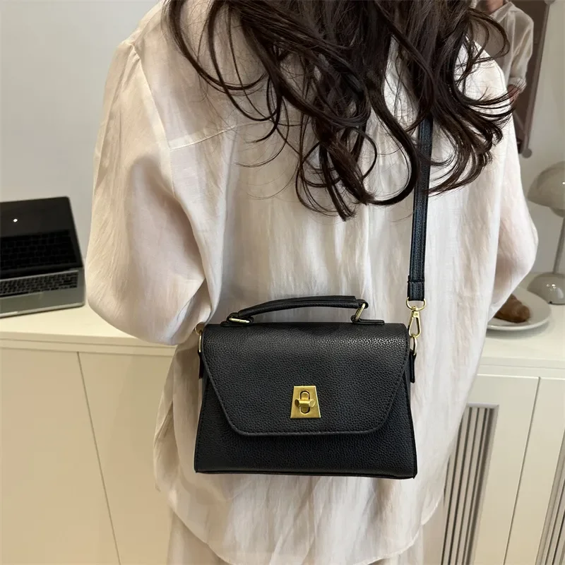 Small Square Bag Textured Soft Leather High End Versatile Shoulder Handbag Oblique Span Simple Popular Style For Women Daily view 2