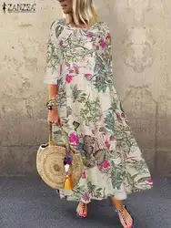 Femme Short Sleeve Sundress ZANZEA Summer Women Floral Printed Dress Bohemian Elegant Casual Oversized  Holiday Kaftan Dresses