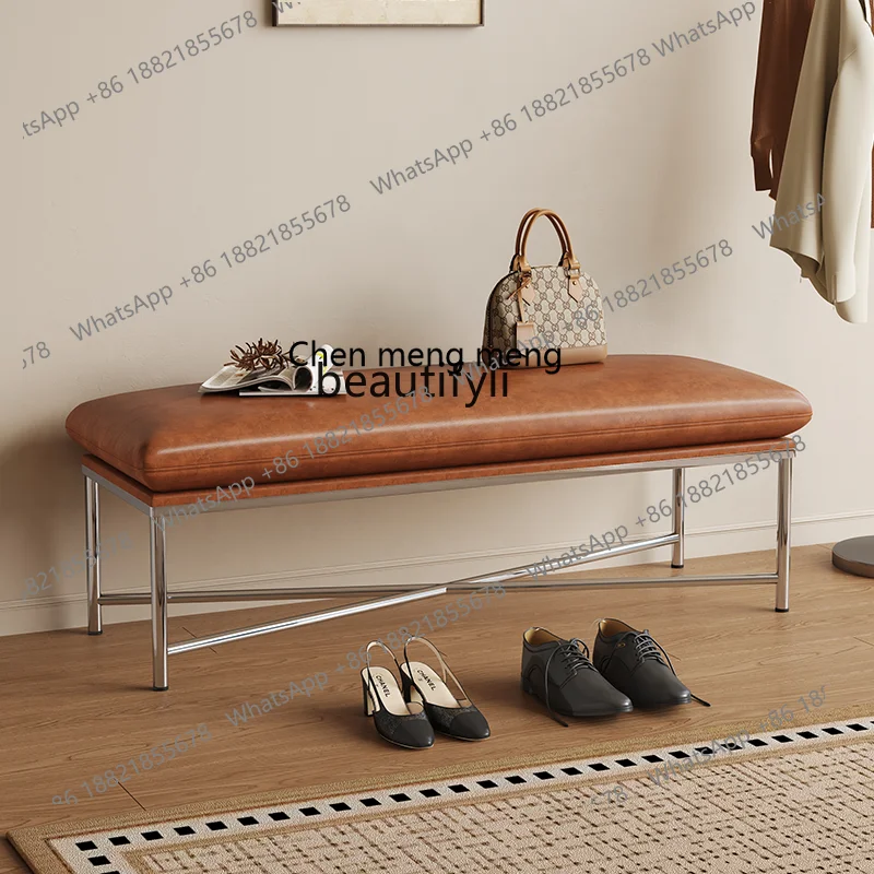 E153 Vintage Style Entryway Shoe Bench Light Luxury Home Shoe Bench Creative Stainless Steel Sofa Long Bench