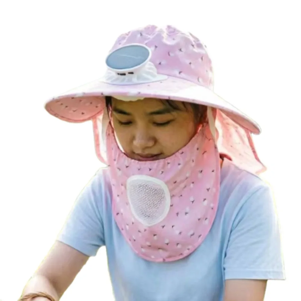 

Gift Breathable Solar Fan Hat UV Protection Elastic Wide Brim Fan Hat with Face Cover Lightweight Summer Fan Visor Cap Sport