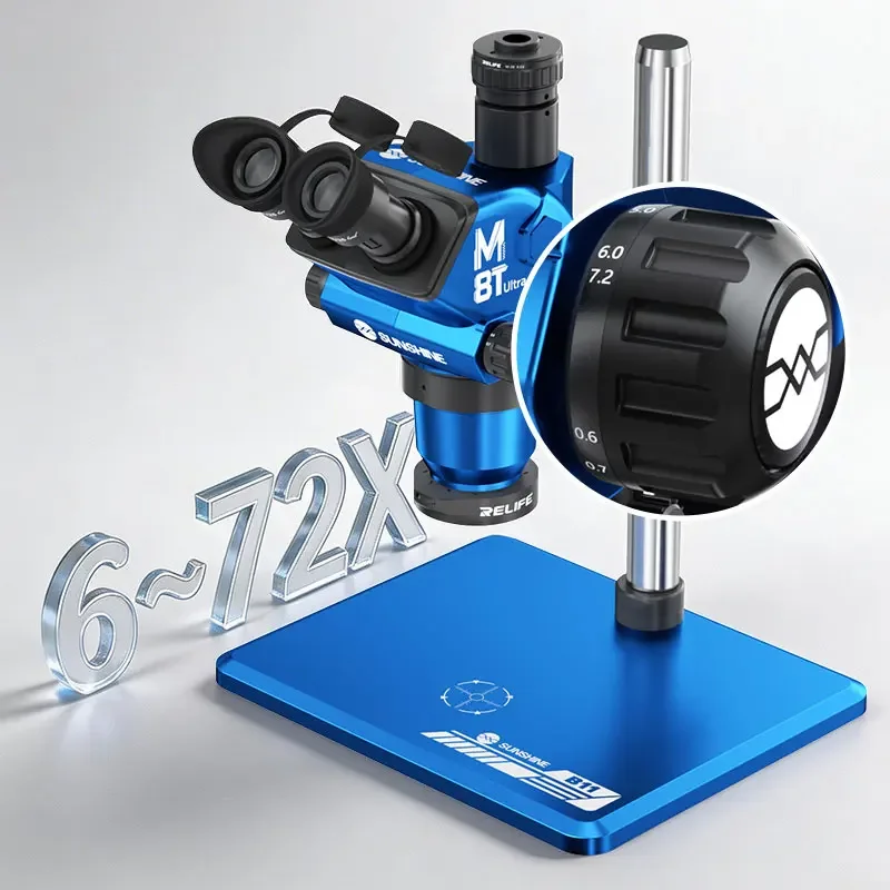 SUNSHINE M8T Ultra Stereo Microscope 6-72X True Magnification,HD Wide FOV, Adjustable Lift Column for Phone Electronics Repair