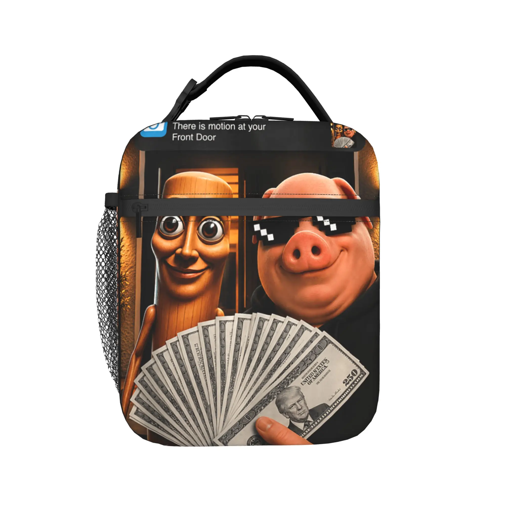 Unexpected Front Door Visitor John Pork Tung Sahur AI Meme Lunch Bag Leisure Lunch Box For Women Outdoor Convenient Cooler Bag
