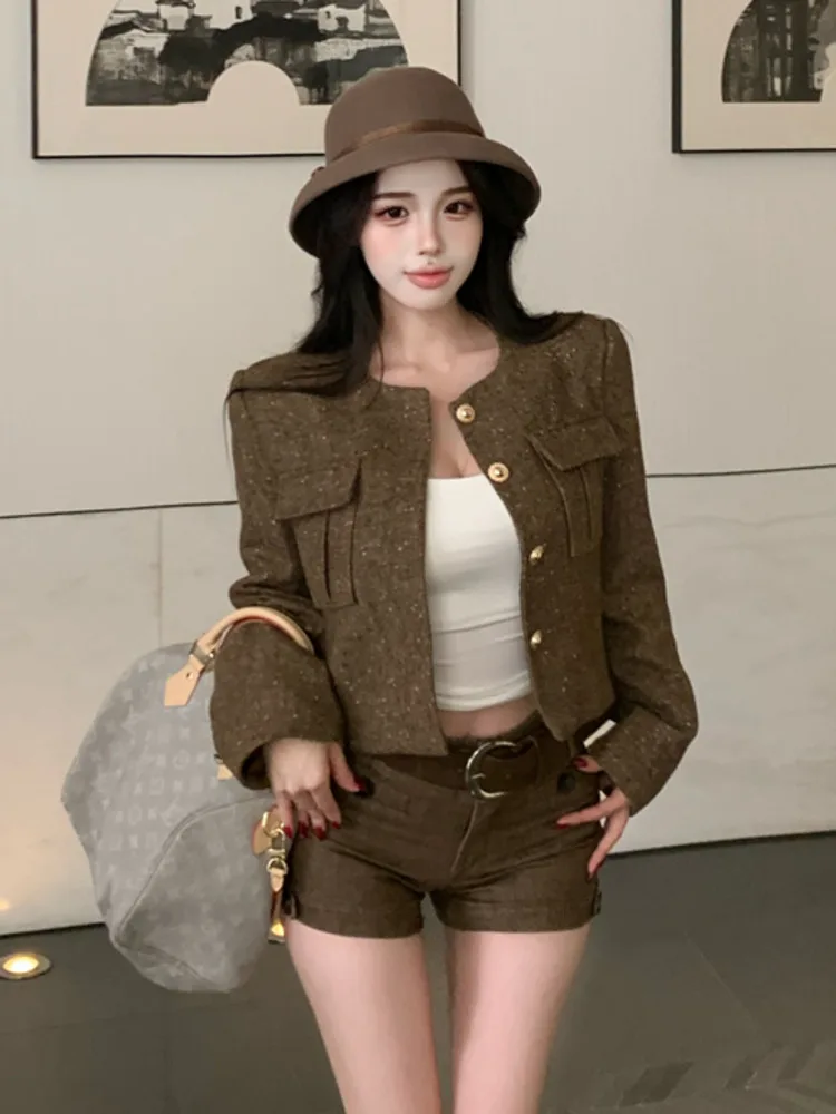 

High-end French Vintage Small Fragrant Tweed Jackets For Women Elegant Casual Short Coats Streetwear Outrtwears Crop Top Casacos