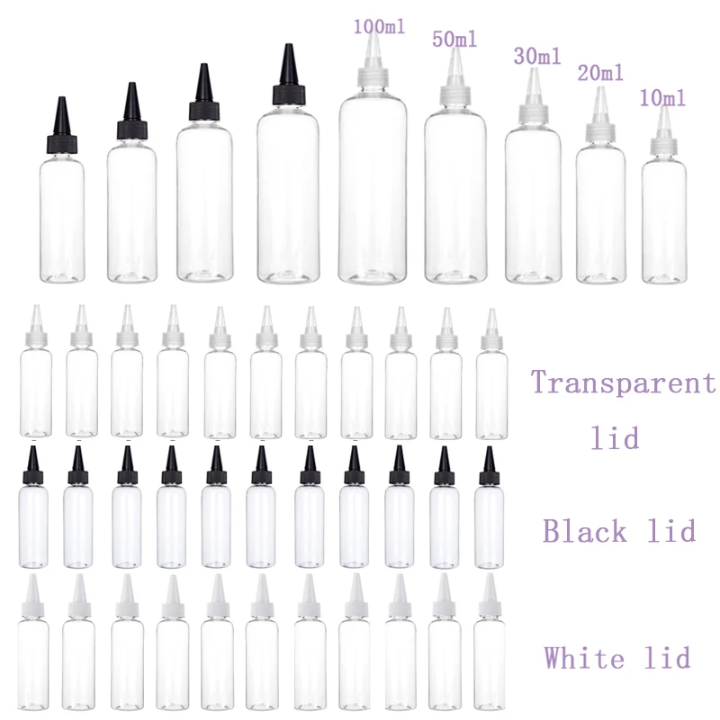 プラスチック押出スポイトボトル,空の詰め替え可能なトラベルボトル,チップと子供用保護キャップ付きの接着剤容器,10個,10〜100ml