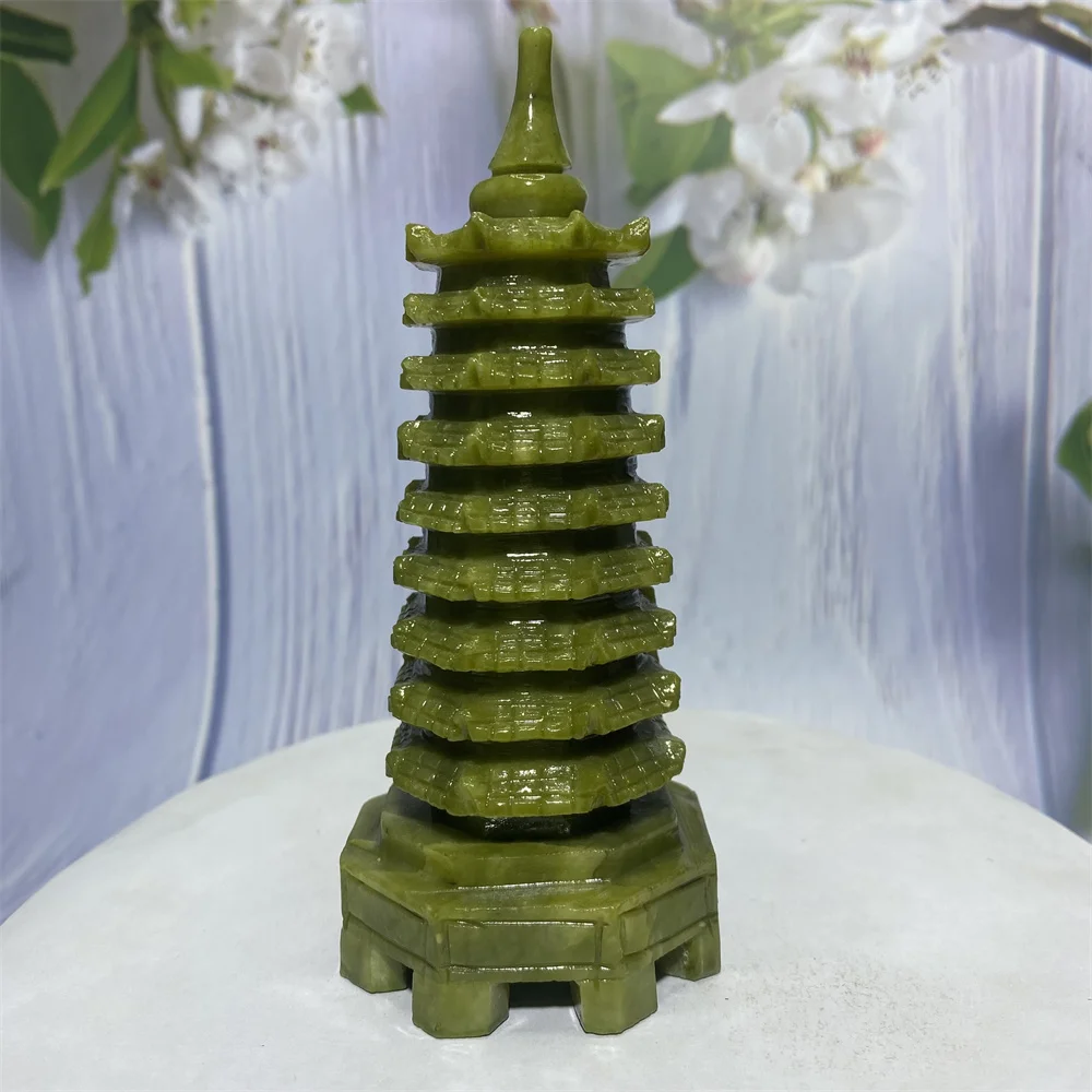 Natural Crystals Jade  Stone Pagoda Statues Point Carved Wenchang Tower Energy And Chakra Healing Home Decoration