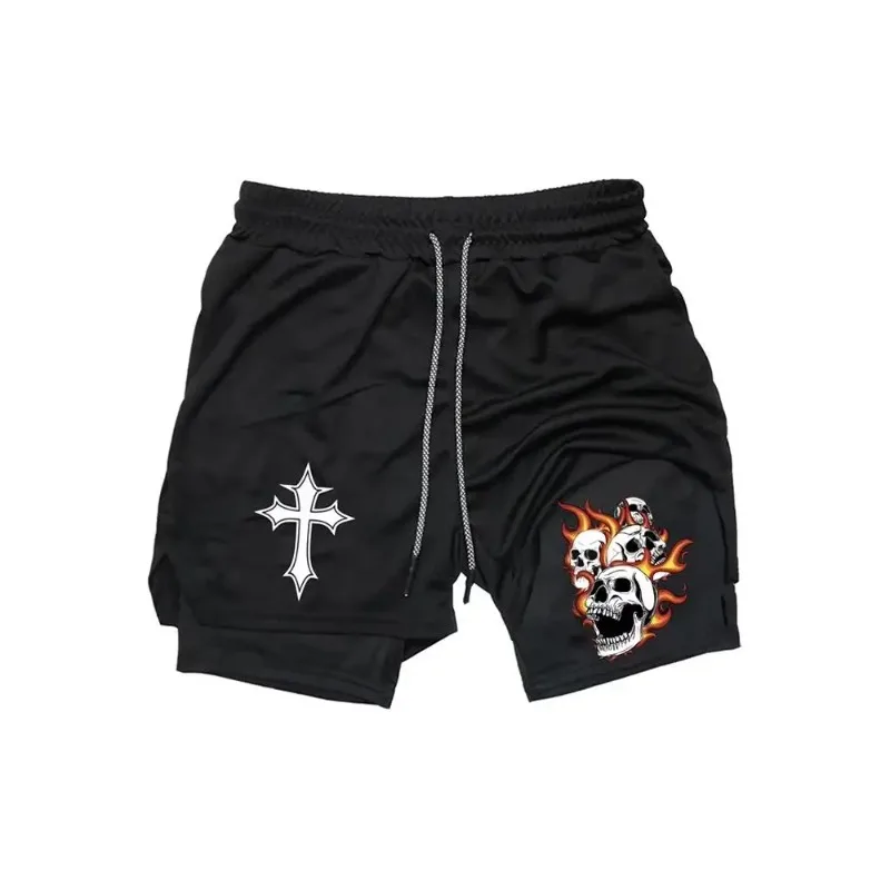 

Men's Fitness Two-in-one Shorts Double-layer Beach Loose Casual Pants Running Fitness Trendy Sports Training Running Harajuku