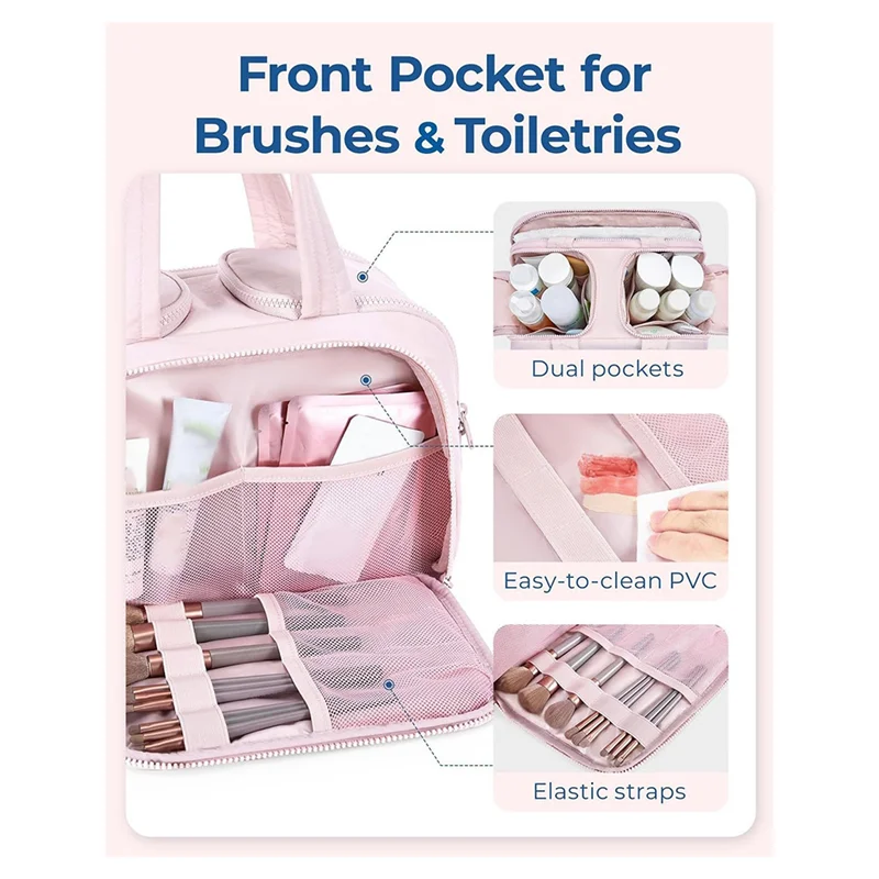 حقيبة مستحضرات التجميل للسفر من TEXU ذات سعة كبيرة وحقيبة مستحضرات التجميل للسفر ذات فتح واسع ومنظم حقيبة التخزين المحمولة مع للسفر