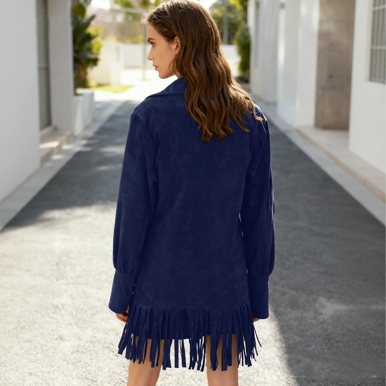 Robes femmes Mini robes Olive daim col frange manches bouffantes robes décontracté quotidien 2026 à la mode élégant tenue Vestido