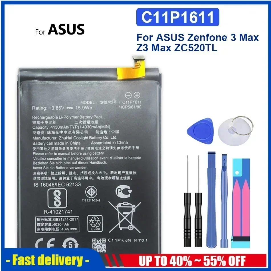 4130mAh Full Capacity Replacement  For ASUS Zenfone 3 Max Z3 Max ZC520TL ZB570TL X008DB 3 X008 X008D Z01B High Capacity C11P1611