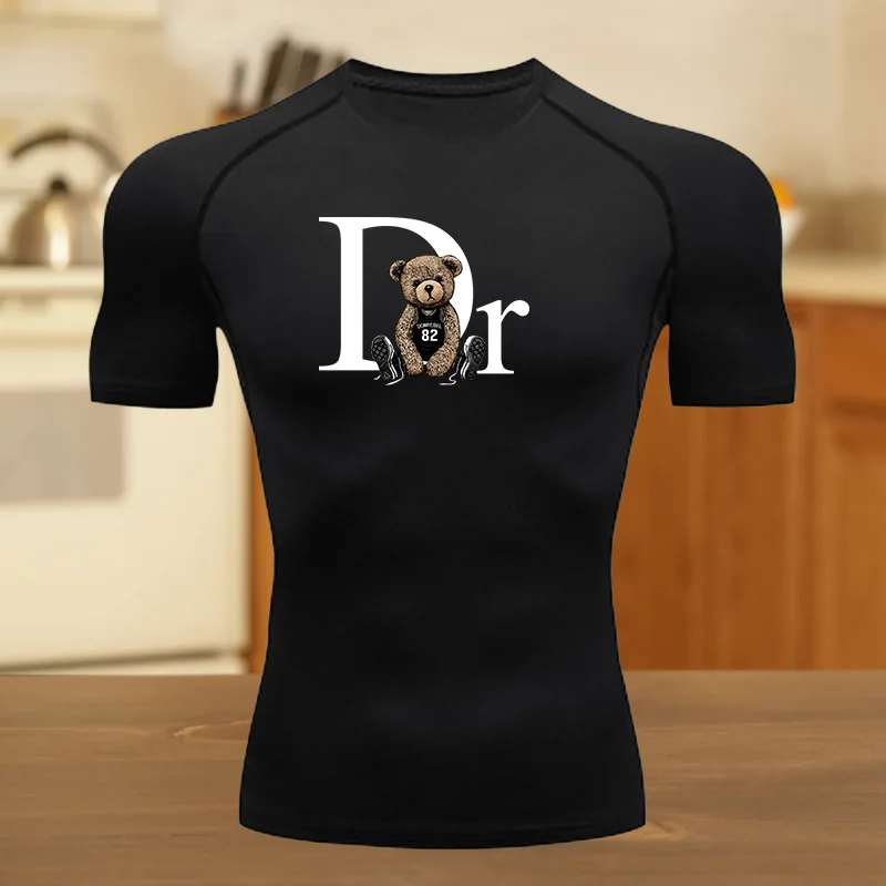 

Comfortable Fitness T-shirt for Men Running Graphic Breathable Slim Fit Top Summer Gym Jogging Training Elastic Fitness Suit Tee