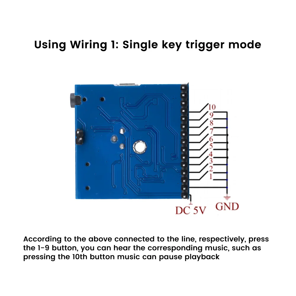 Módulo de reproducción de voz MP3 reproductor de música voz instrucciones Junta de desarrollo IO iriggered reproducción volumen ajustable soldadura Pin