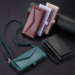 Funda Phone G85 G35 G55 G24 G04 G34 Wallet Lanyard Bag Case for Motorola Moto G84 G54 G14 G73 G53 G23 G82 Simple Leather Cover