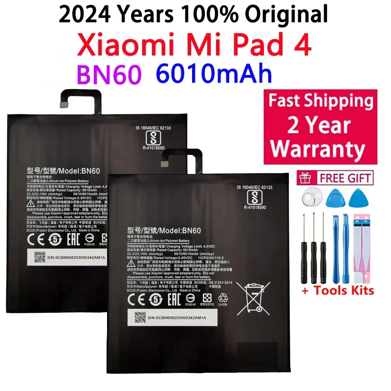 Fast Shipping 2024 Years 100% Original Xiao mi BN60 Battery For Xiaomi Pad 4 Tablet Pad4 MiPad4 6010mAh High Capacity Bateria