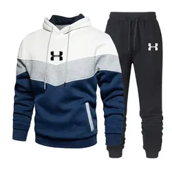 Herfst En Winter Heren Driekleurige Sportkleding Hoodie Broek 2-delige Outdoor Joggingsportkleding