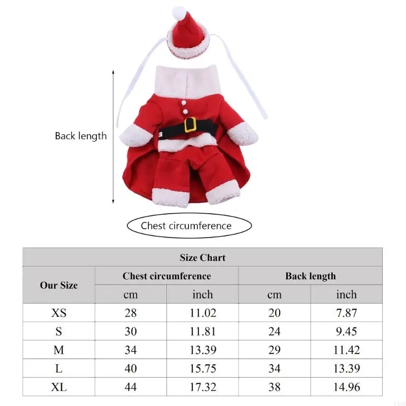 KX4B Santa Costume Dog Christment Santa Suit & Hat Set Sở trang phục Plush PET