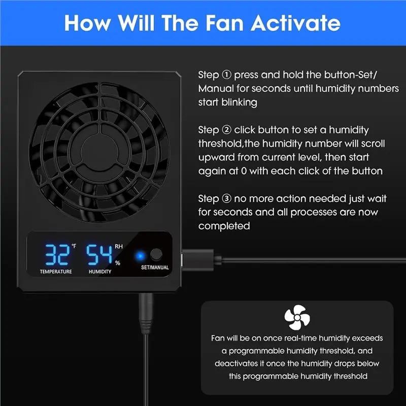 AB41-Reptile Tank LED Digital Terrarium Thermometer Hygrometer With Dehumidifier Ventilation Fan For Snakes Bearded Dragons Geck view 3