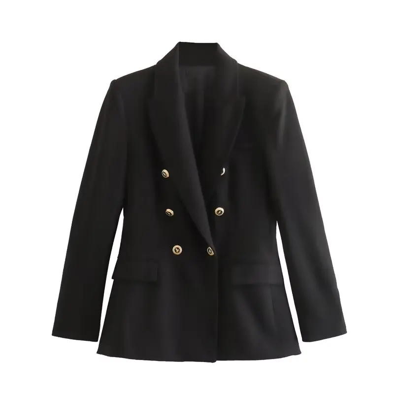 TRAF-Blazer Long Blanc à Manches sulfpour Femme, Veste Croisée, Tenue de Bureau, Streetwear