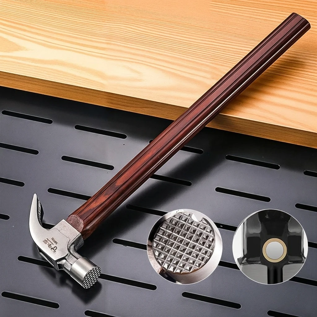 Magnetic Claw Hammer with Non-Slip Gridded Face, Wood Grain Handle Steel Hammer for Woodworking, Construction, DIY Tools