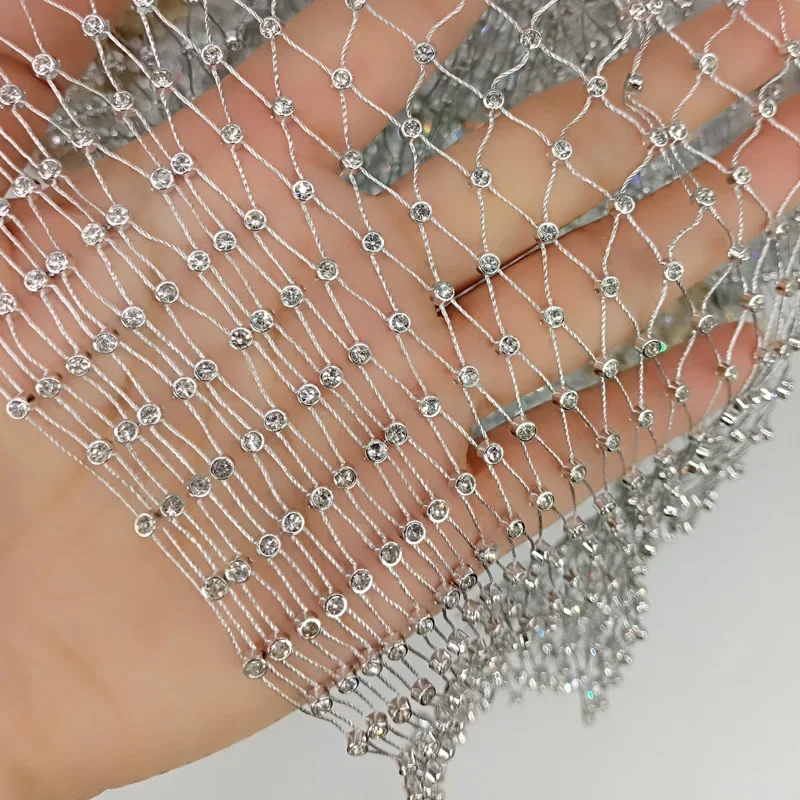 1Meter Silver Fishing Net Line Stone White Crystal Rhinestone Connection Fabric 2023 Ins Hot Designer for DIY Dress Mask Decor