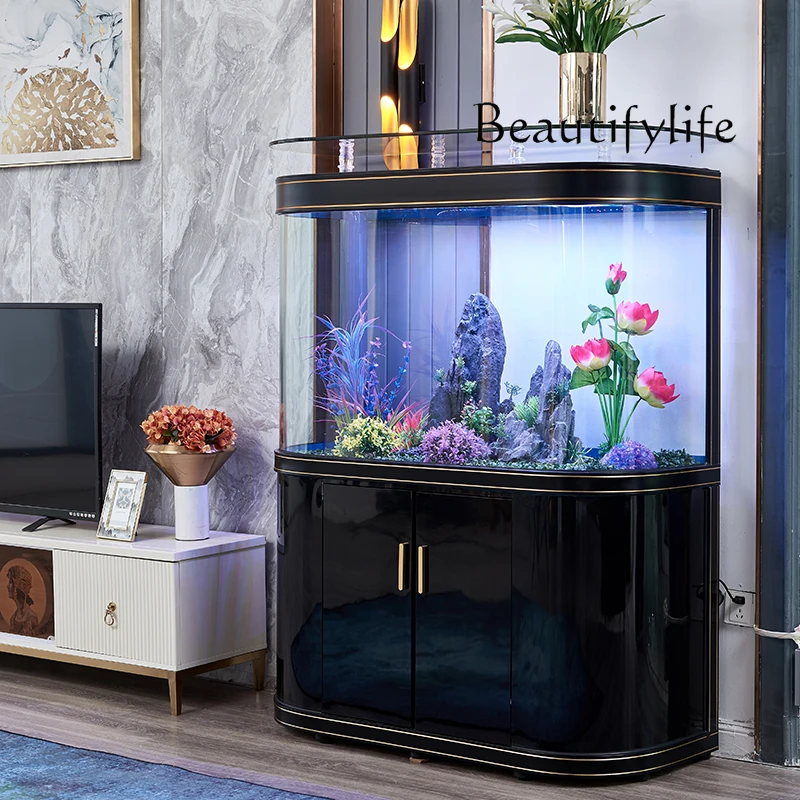 

Simple bottom filter fish tank living room household round large wall glass ecological aquarium new