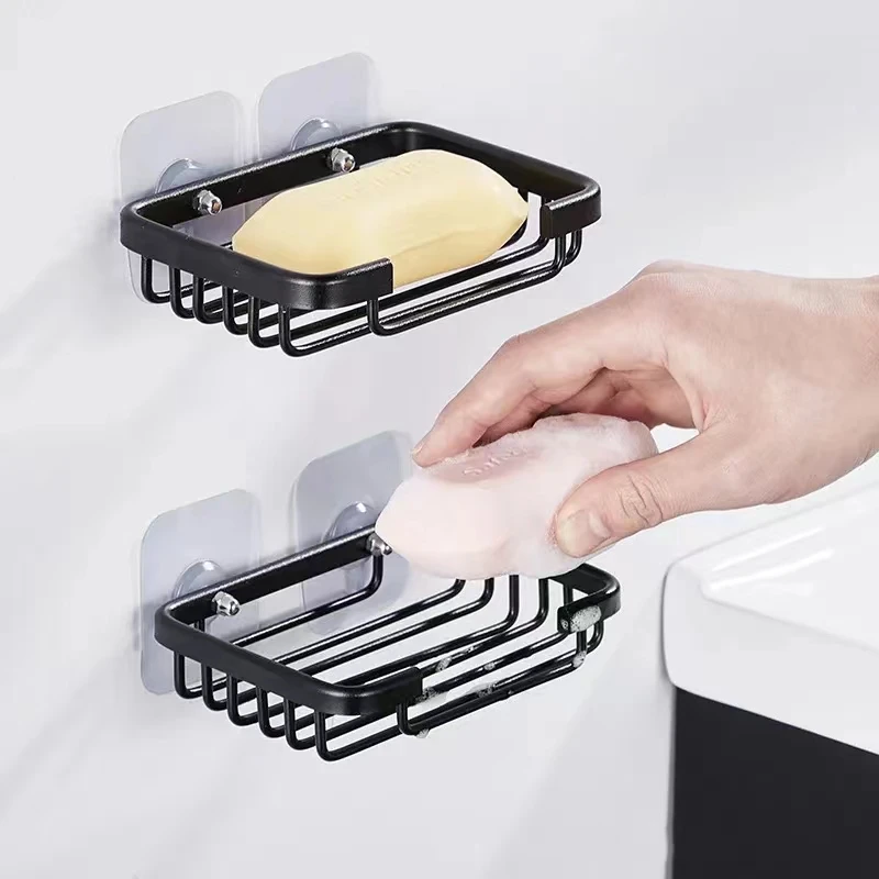 1 Pcs Drill Free Soap Dish Holder Wall Mounted Storage Rack Holder Kitchen Sponge Storage Shelf Bathroom Soap Storage Basket