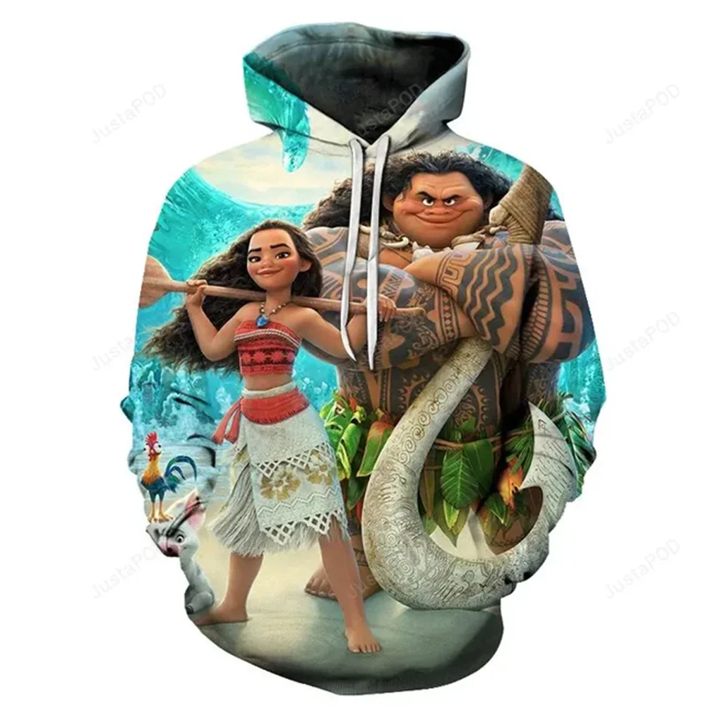 Disney Princess Moana Hoodie Men\'s and Women\'s Casual Sweatshirts Disney 3d Zipper Hoodie Harajuku Street Pullover Hoodie 2024