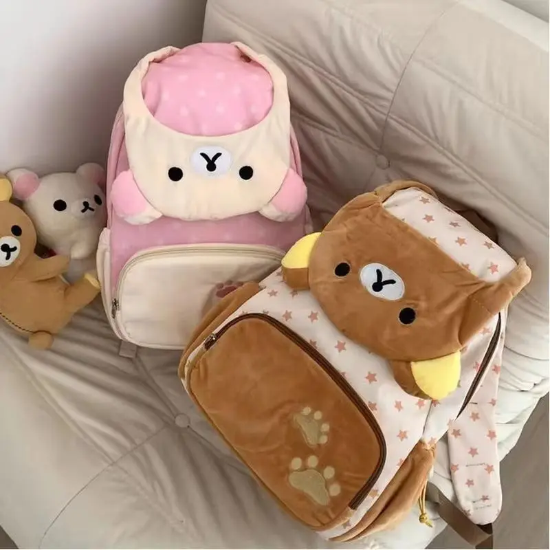

San-X Rilakkuma Large Capacity Plush Backpack Kawaii Japanese Bear Girl JK Lolita Style Schoolbag Cute Storage for Girls