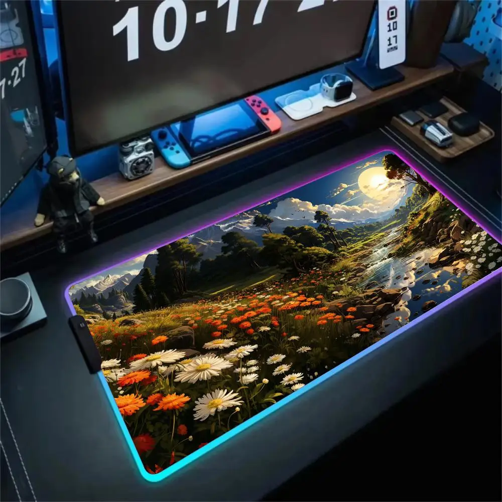 

RGB Mouse pad Sunset Design by the Seaside gaming mat rubber anti-slip Desk Mat LED glow Gaming keypad mousepad pc accessories