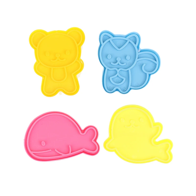 4Pcs/Set Cute Samll Dolphin Samll Seal Squirrel Bear Sandwich Cookie Mold Cutters Cutter Cookie Cake Decorating Moulds Tools