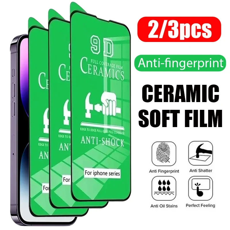 Film en céramique transparent pour iPhone, protecteur d'écran, iPhone 15 14 11 13 12 16 Pro Max Mini XS Max Poly X SE 2020 2022 8 7 6S Plus, 3 pièces, 2 pièces