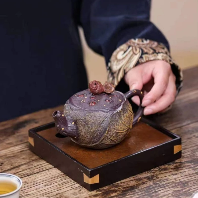 Yixing Raw Ore Purple Clay Teapot Goldfish Lotus Seed Pot Creative Boutique Biomimetic Pot Kung Fu Tea Set Teapot