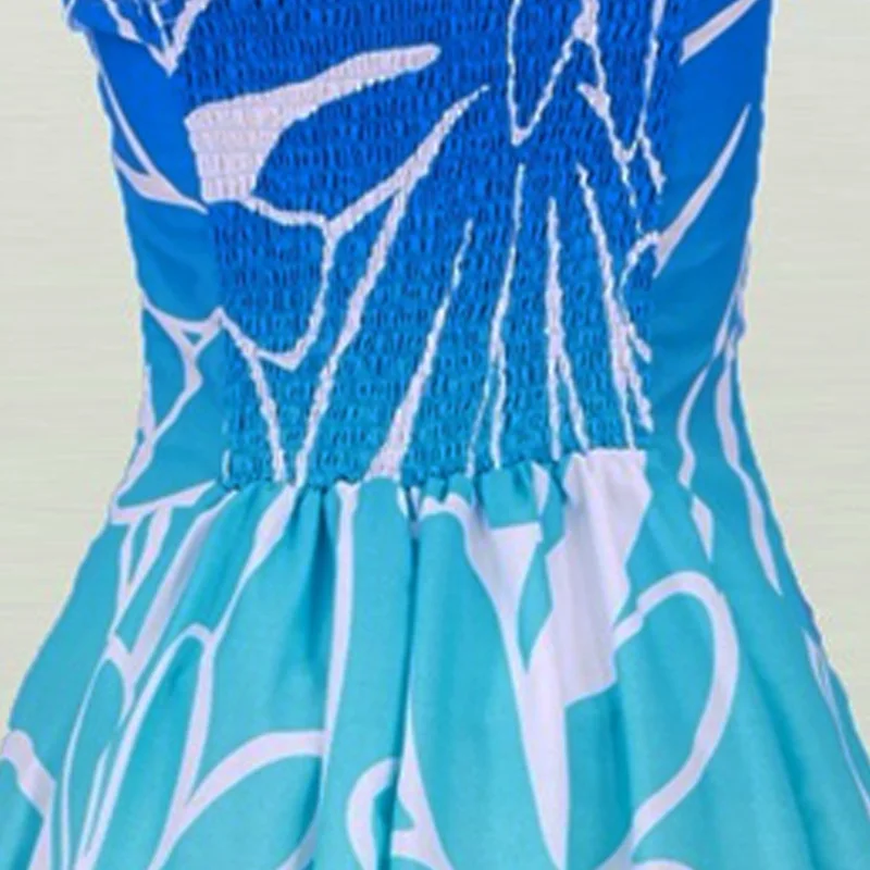 Blue Hula Dress Strapless Midi Length with Floral Print Fashion Girl Skirt for Hawaiian Dance Party Decoration HS00024