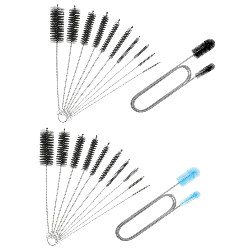 11Pcs StainlessSteel Drain Brush Set Double Ended Kitchen Sink Aquariums AirTubes Pipe Hose Straw for Cleaning Plumbing