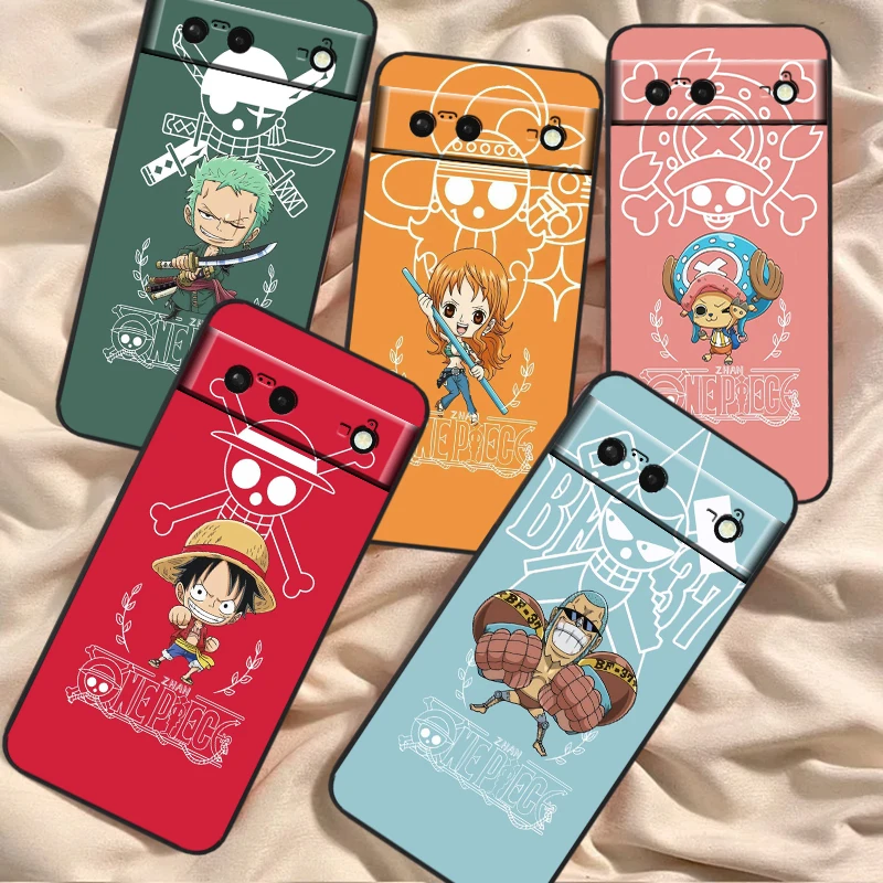 One Piece Japanese Anime Cool For Google Pixel 8 7A 7 6A 6 5A 5 4 4A XL 5G Black Silicon Shockproof Shell Back Phone Case