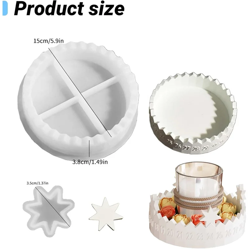 ABDJ-سيليكون لقالب الشموع، شكل نجمة، إكليل المجيء، تقويم عيد الميلاد، مجموعة قوالب السيليكون