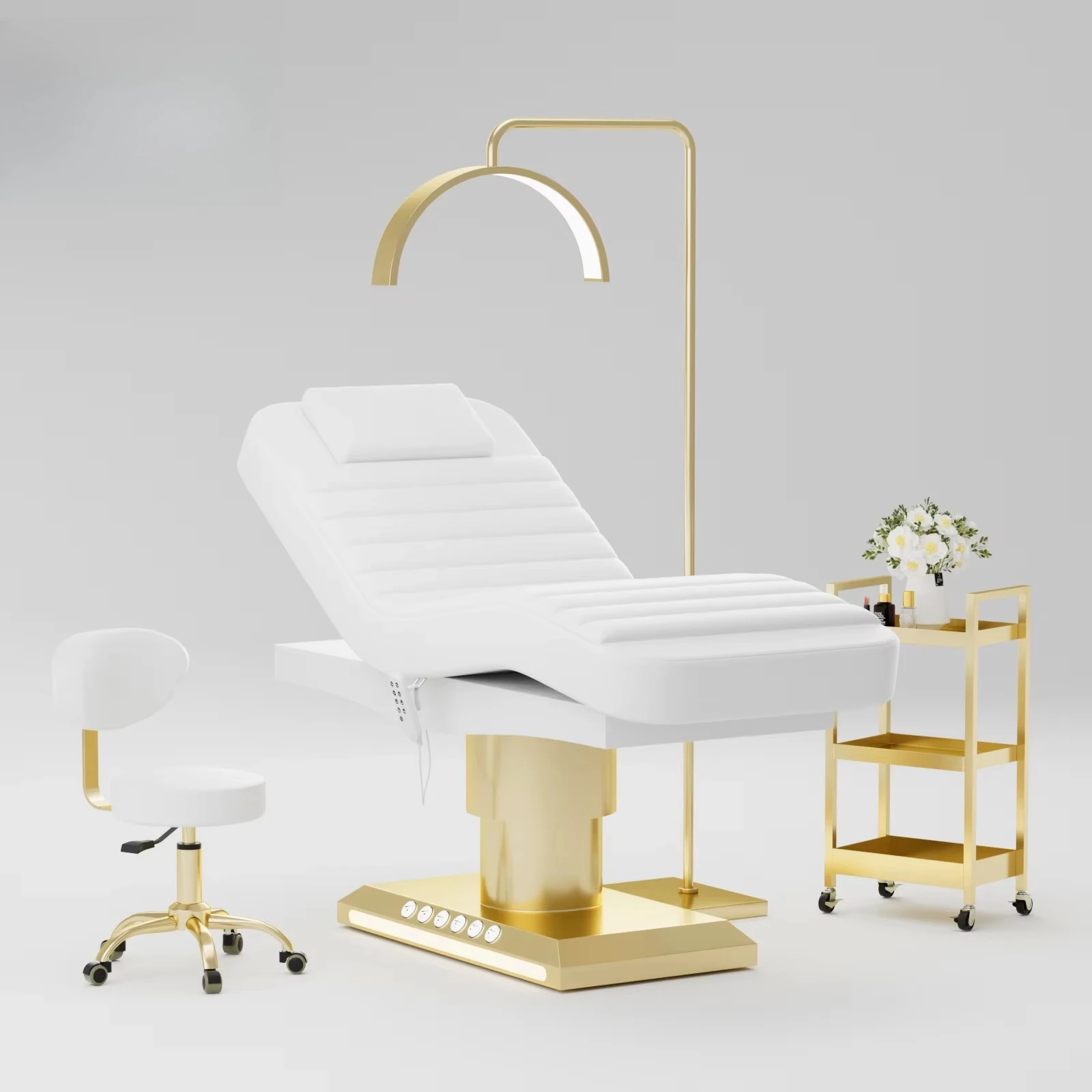 

Modern Platinum Full Electric Therapy Medical Spa Salon Therapy Massage Bed Eyelash Beautician Facial Bed