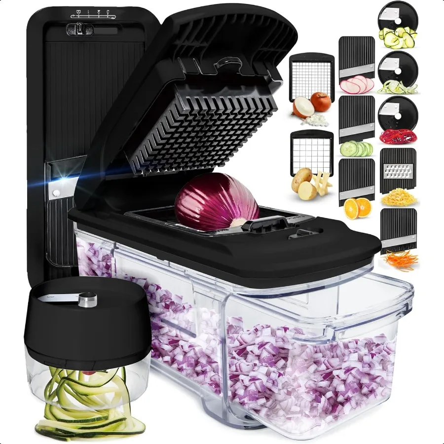 

Измельчитель овощей и мандолина Allin1, кухонная терка для сыра, резак для картофеля фри, нарезка для сыра, бонусная ручная спирализация