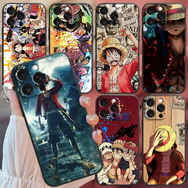 Anime Ones Pieces L-Luffy For iPhone 15 14 13 12 11 XS XR X 8 7 SE Pro Max Plus Mini Black Soft Phone Case